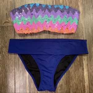 Victoria Secret Bikini Set Sequin Bandeau Small